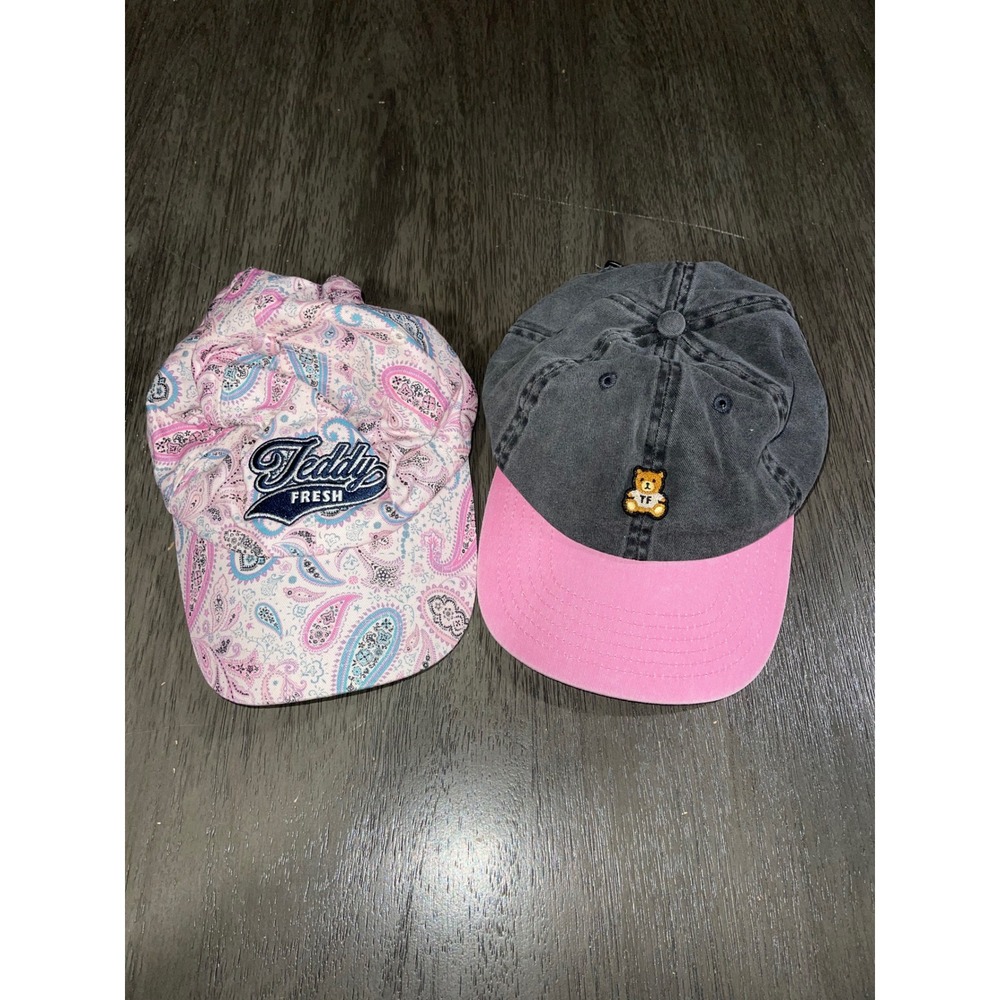 Teddy Fresh Womens OS Pink Grey Baseball Cap Hat Set Paisley Bear Logo 2 Pack